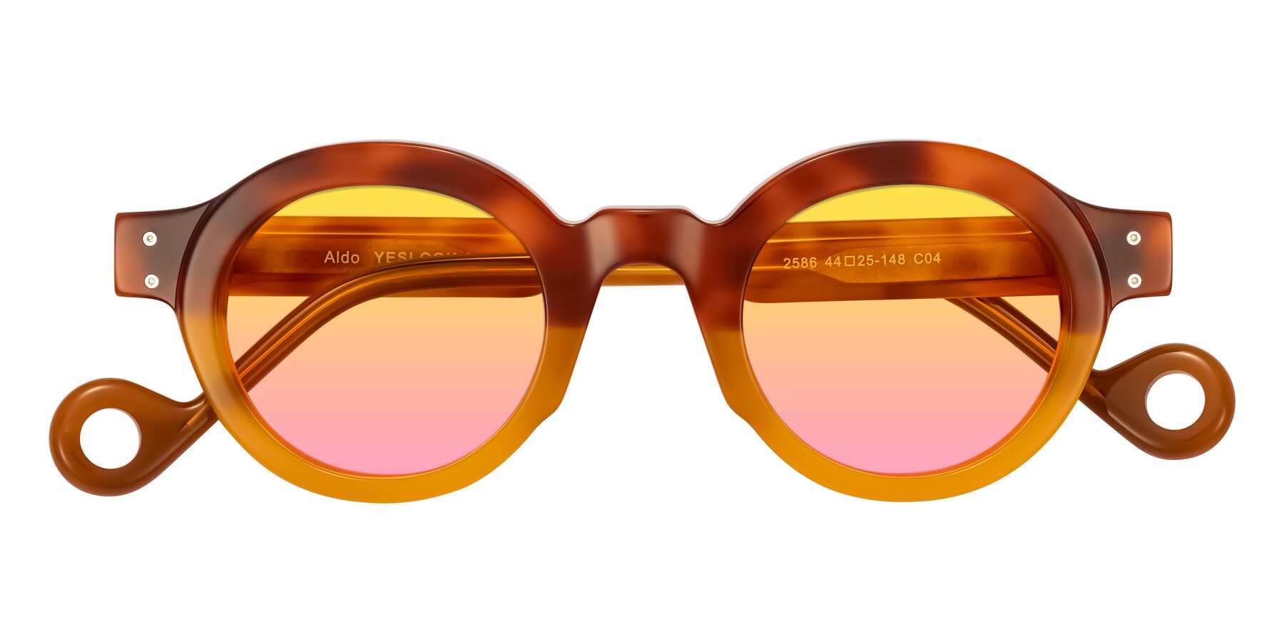 Folded Front of Aldo in Light Tortoise/Caramel with Yellow / Pink Gradient Lenses