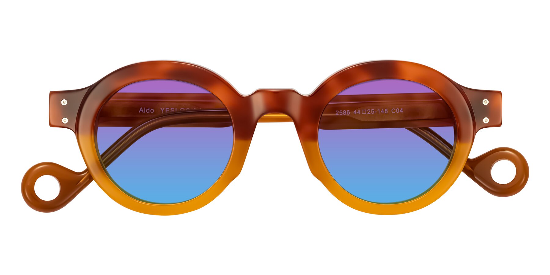 Folded Front of Aldo in Light Tortoise/Caramel with Purple / Blue Gradient Lenses