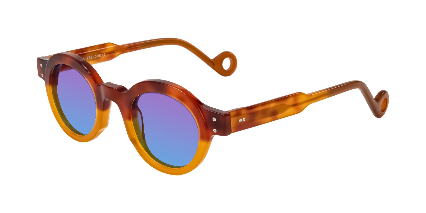 Angle of Aldo in Light Tortoise/Caramel with Purple / Blue Gradient Lenses