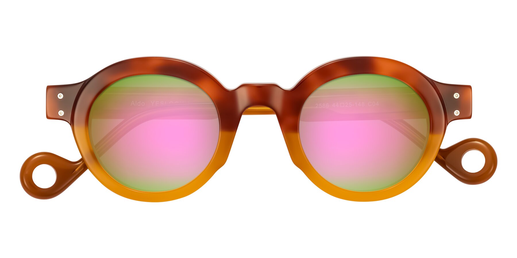Folded Front of Aldo in Light Tortoise/Caramel with Pink Mirrored Lenses