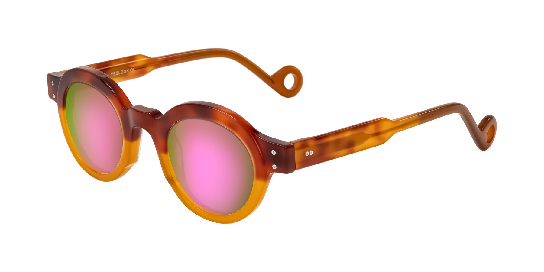 Angle of Aldo in Light Tortoise/Caramel with Pink Mirrored Lenses