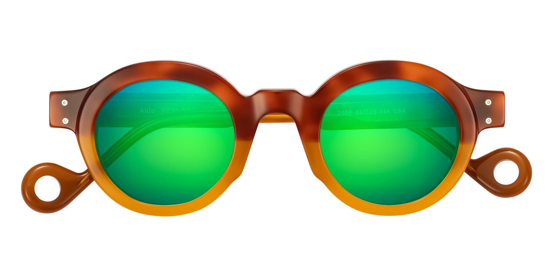 Folded Front of Aldo in Light Tortoise/Caramel with Green Mirrored Lenses