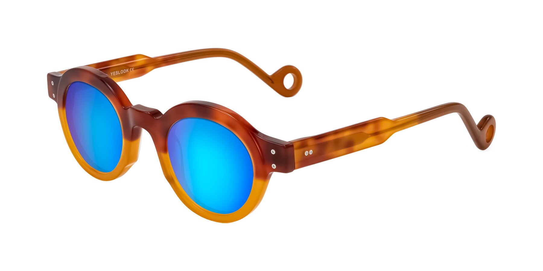 Angle of Aldo in Light Tortoise/Caramel with Blue Mirrored Lenses