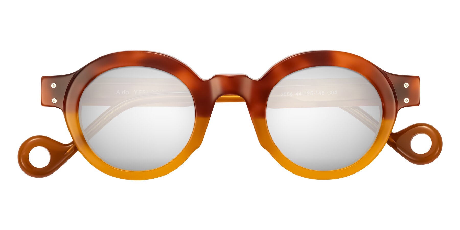 Folded Front of Aldo in Light Tortoise/Caramel with Silver Mirrored Lenses