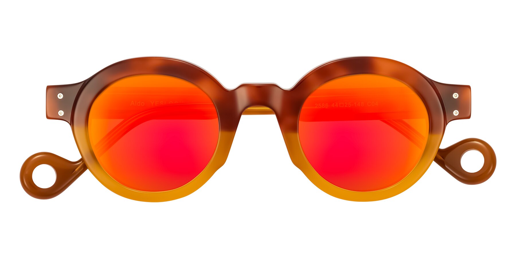 Folded Front of Aldo in Light Tortoise/Caramel with Red Gold Mirrored Lenses