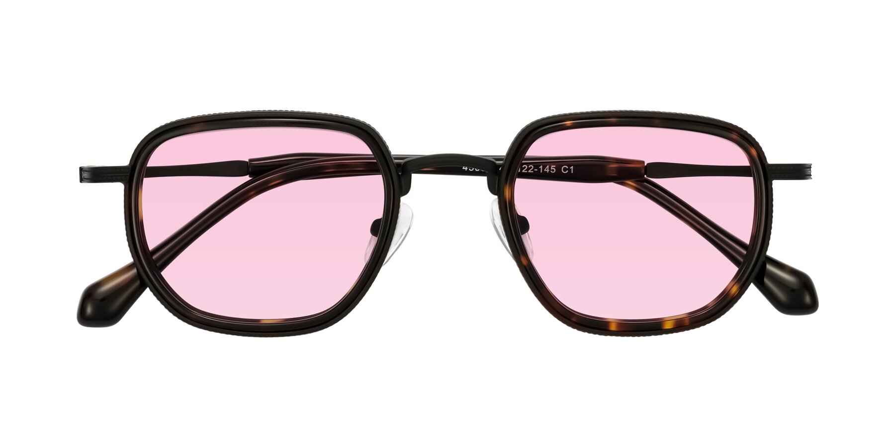 Folded Front of Hunter in Matte Black/Tortoise with Light Pink Tinted Lenses