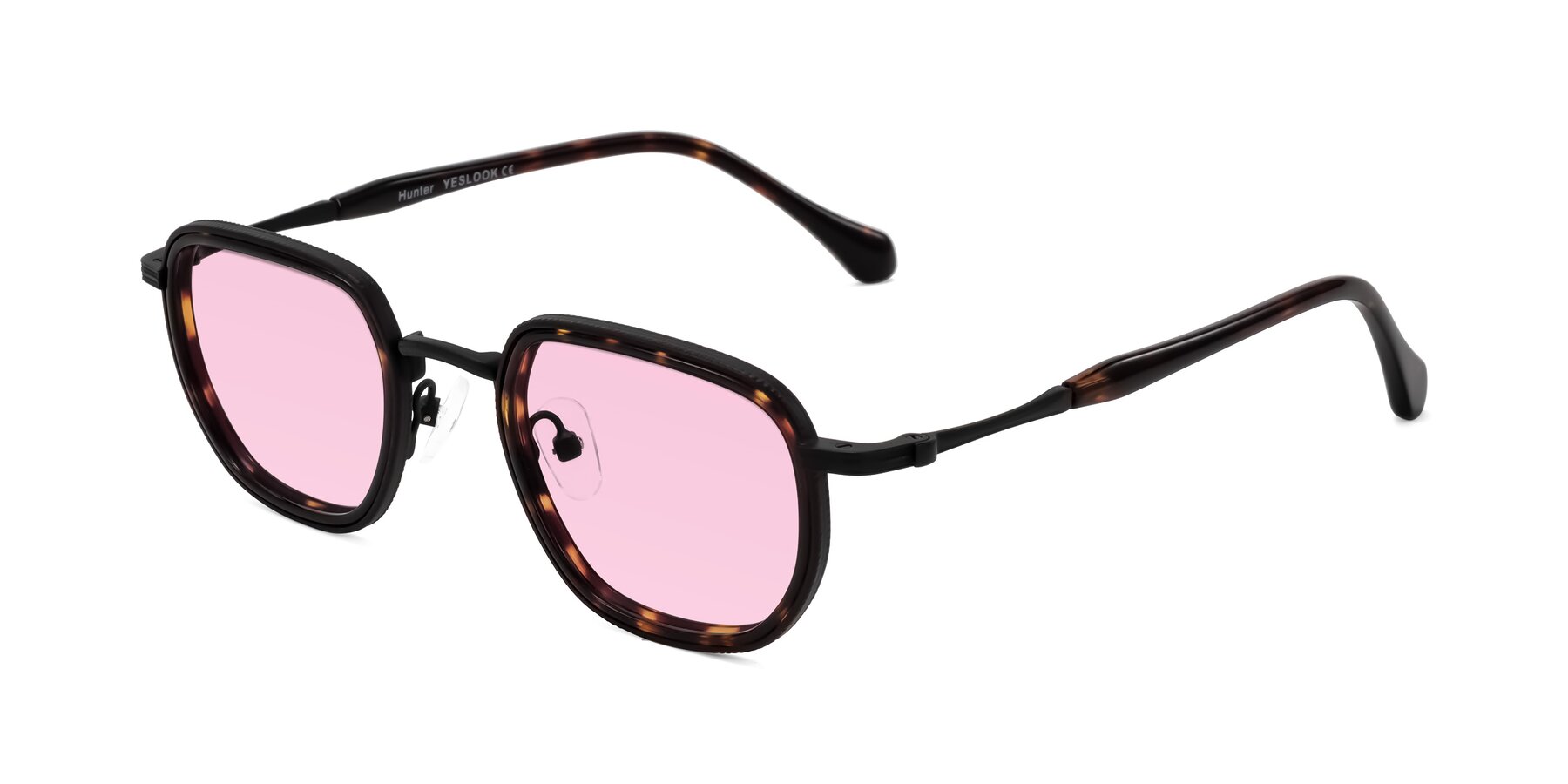 Angle of Hunter in Matte Black/Tortoise with Light Pink Tinted Lenses