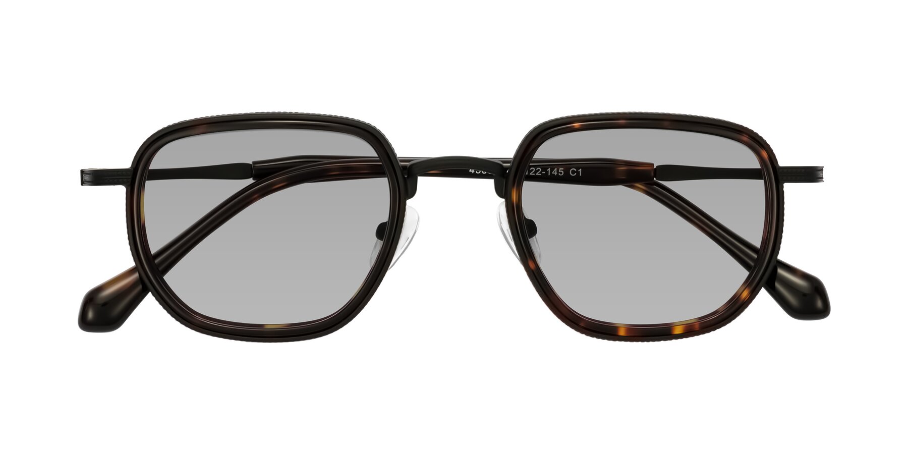 Folded Front of Hunter in Matte Black/Tortoise with Light Gray Tinted Lenses