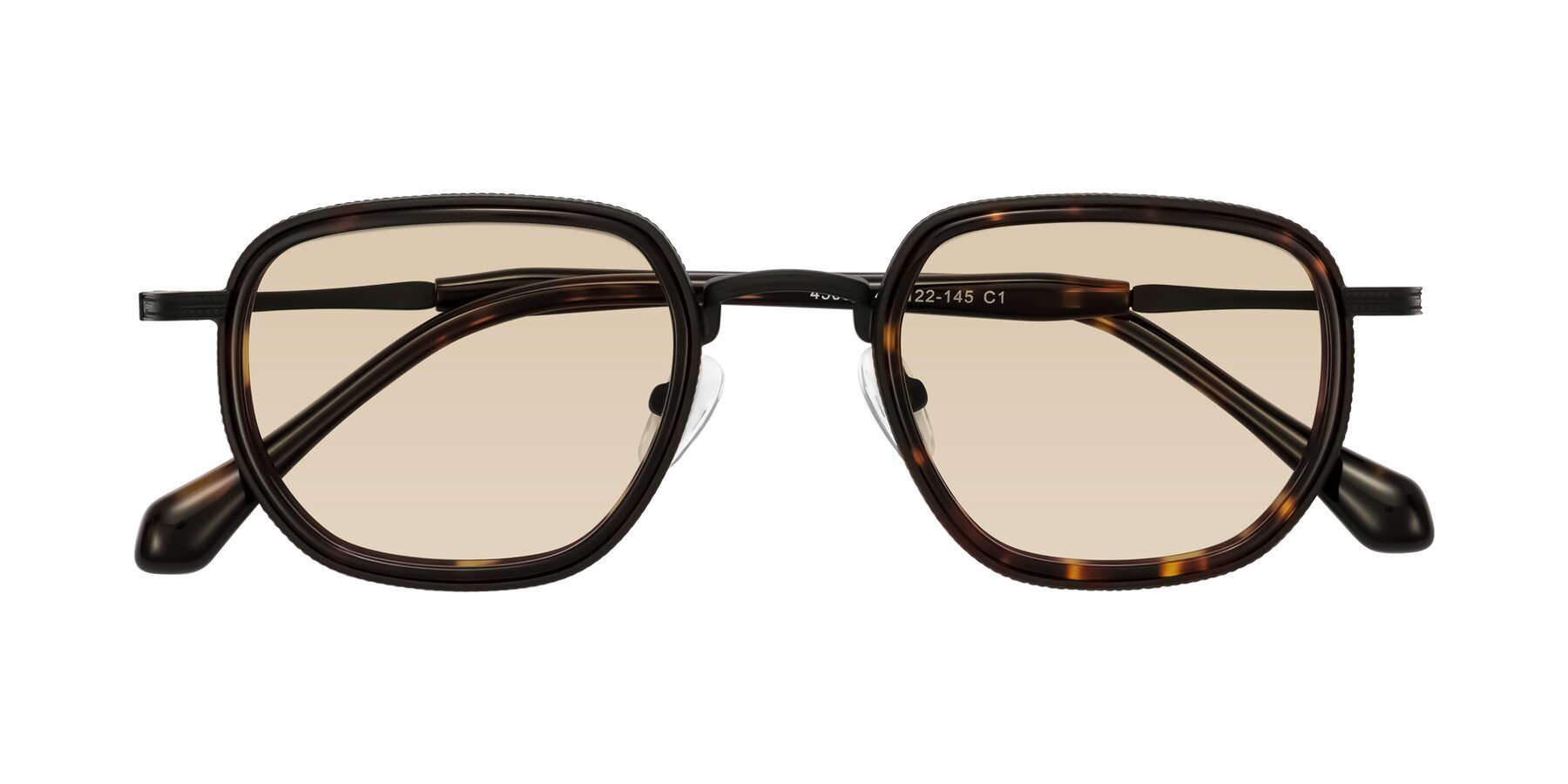 Folded Front of Hunter in Matte Black/Tortoise with Light Brown Tinted Lenses