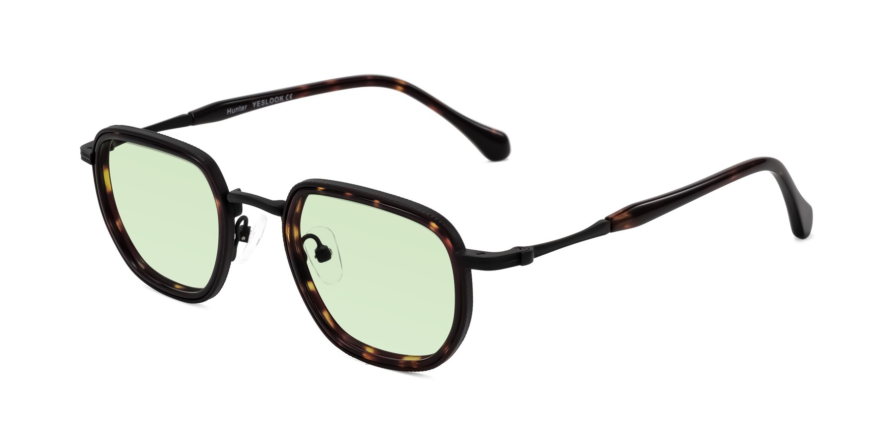 Angle of Hunter in Matte Black/Tortoise with Light Green Tinted Lenses