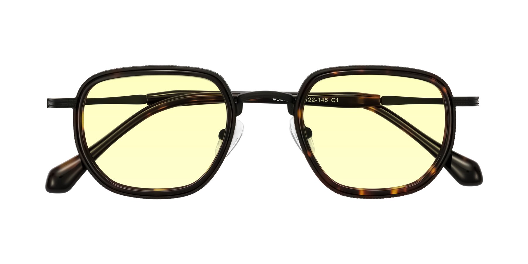 Folded Front of Hunter in Matte Black/Tortoise with Light Yellow Tinted Lenses