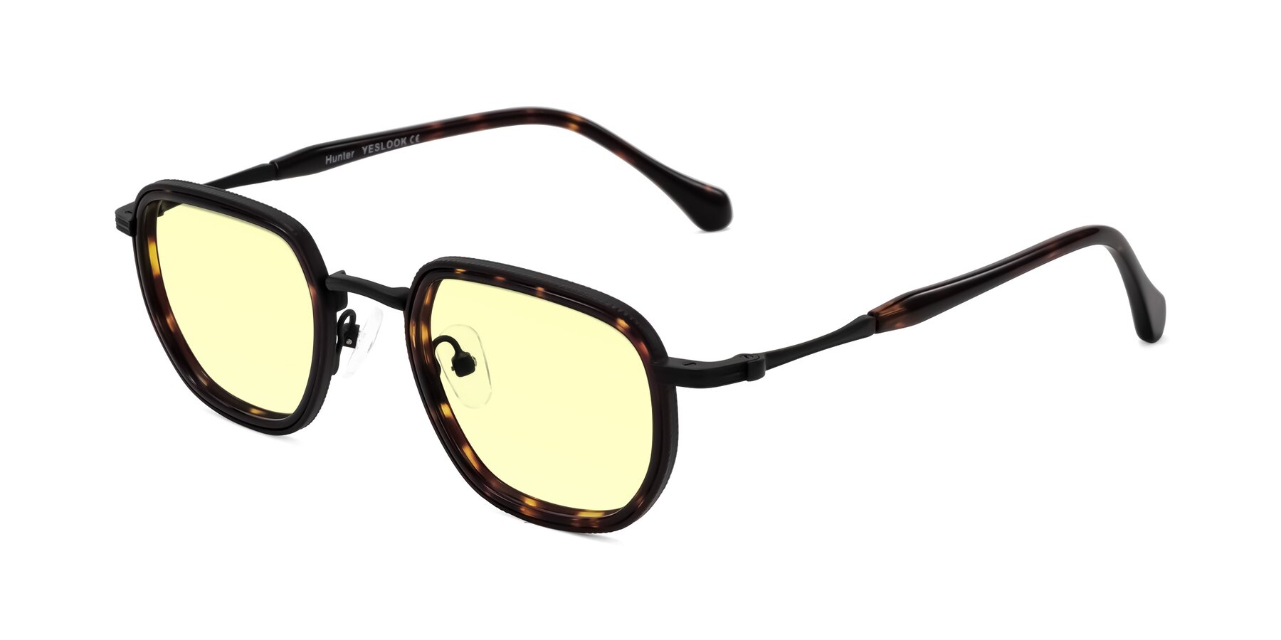 Angle of Hunter in Matte Black/Tortoise with Light Yellow Tinted Lenses