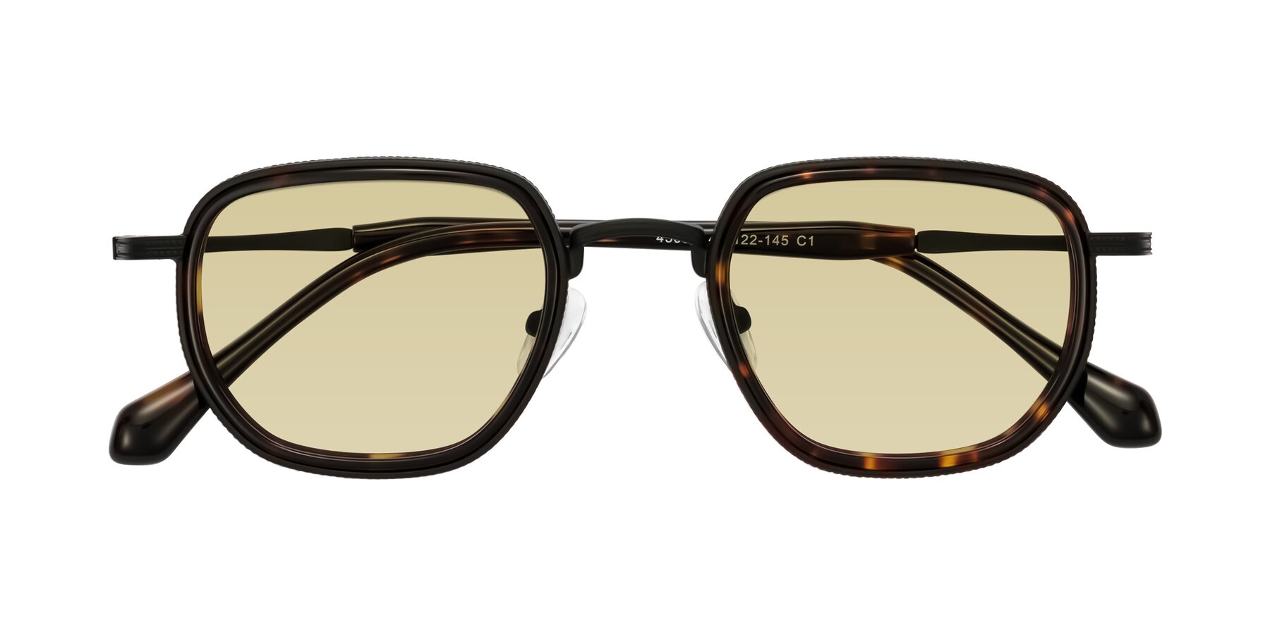 Folded Front of Hunter in Matte Black/Tortoise with Light Champagne Tinted Lenses