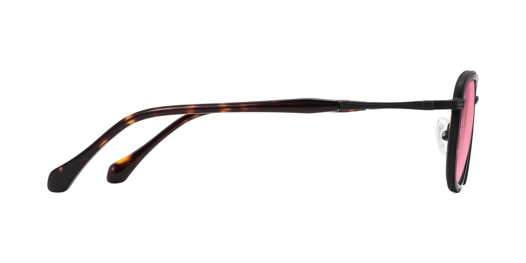 Side of Hunter in Matte Black/Tortoise with Pink Tinted Lenses