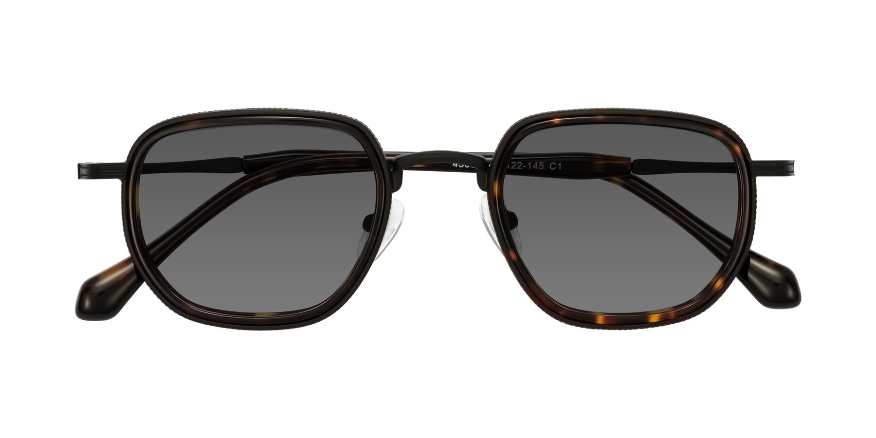 Folded Front of Hunter in Matte Black/Tortoise with Medium Gray Tinted Lenses