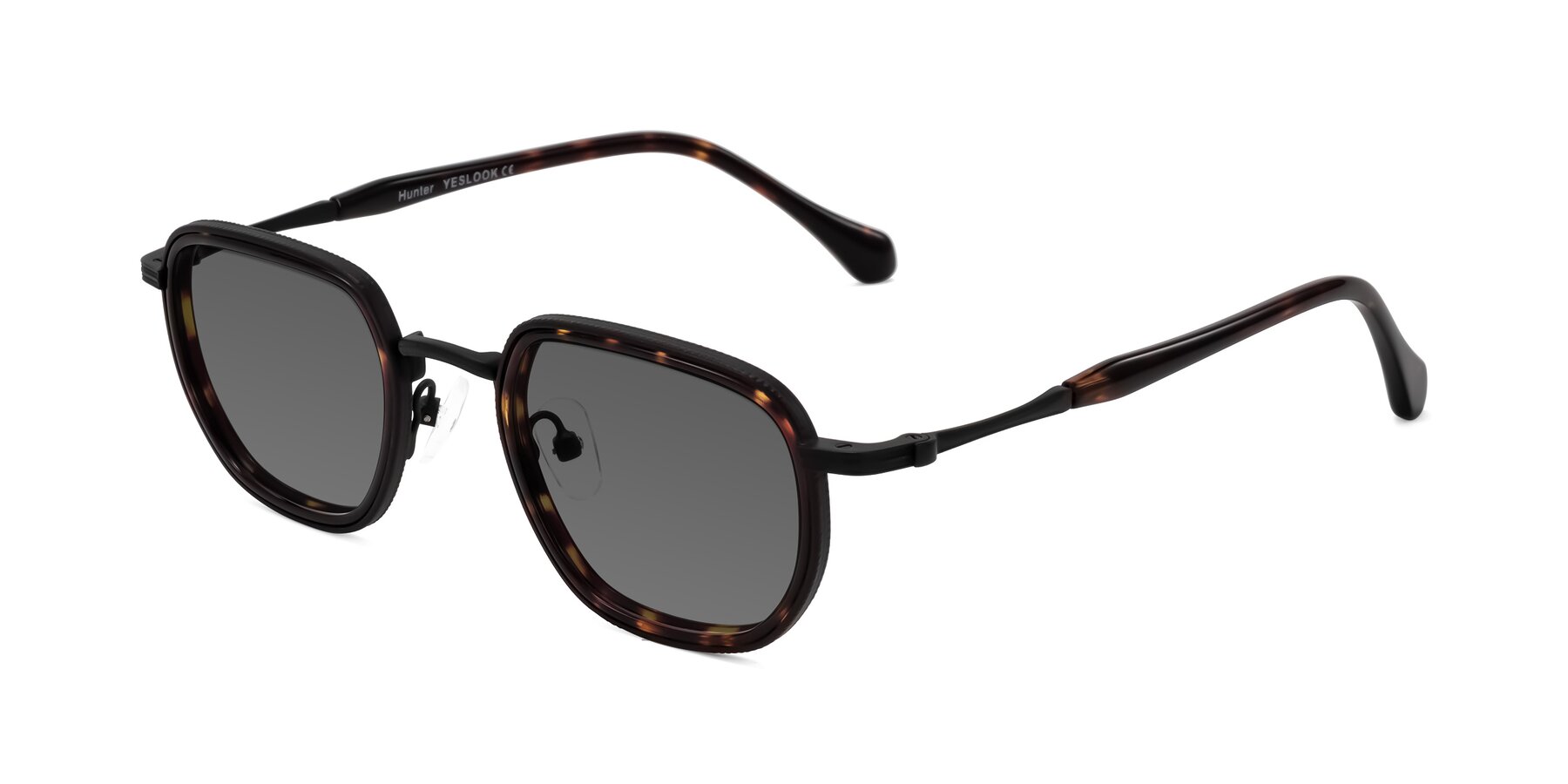 Angle of Hunter in Matte Black/Tortoise with Medium Gray Tinted Lenses