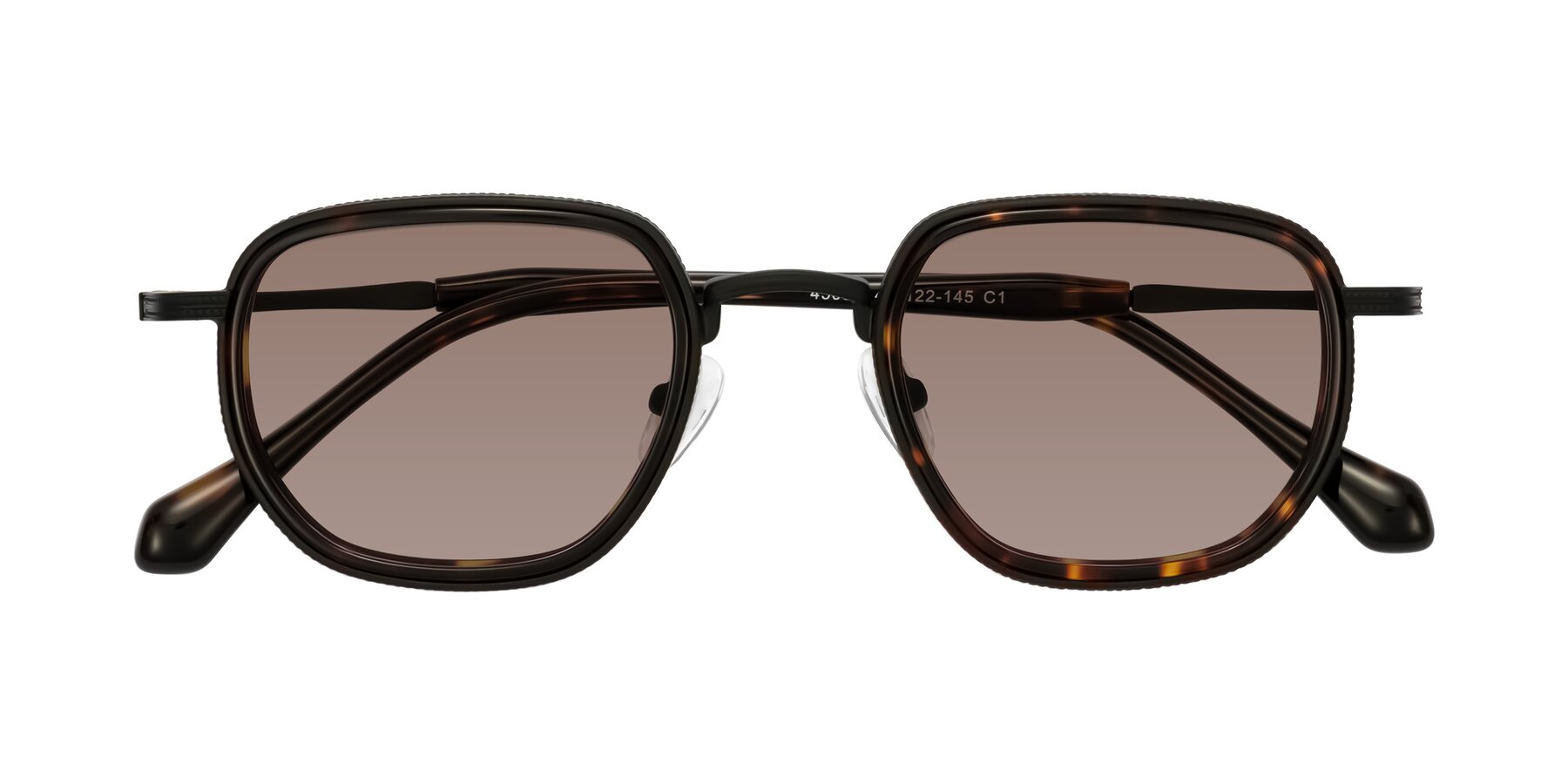Folded Front of Hunter in Matte Black/Tortoise with Medium Brown Tinted Lenses
