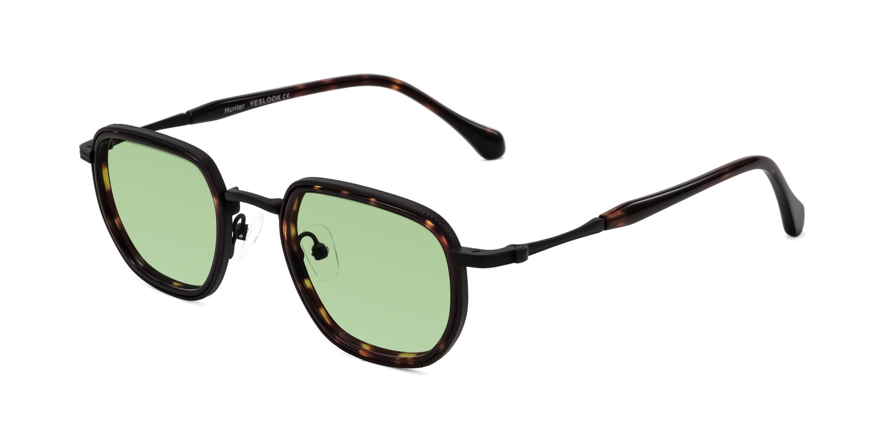 Angle of Hunter in Matte Black/Tortoise with Medium Green Tinted Lenses