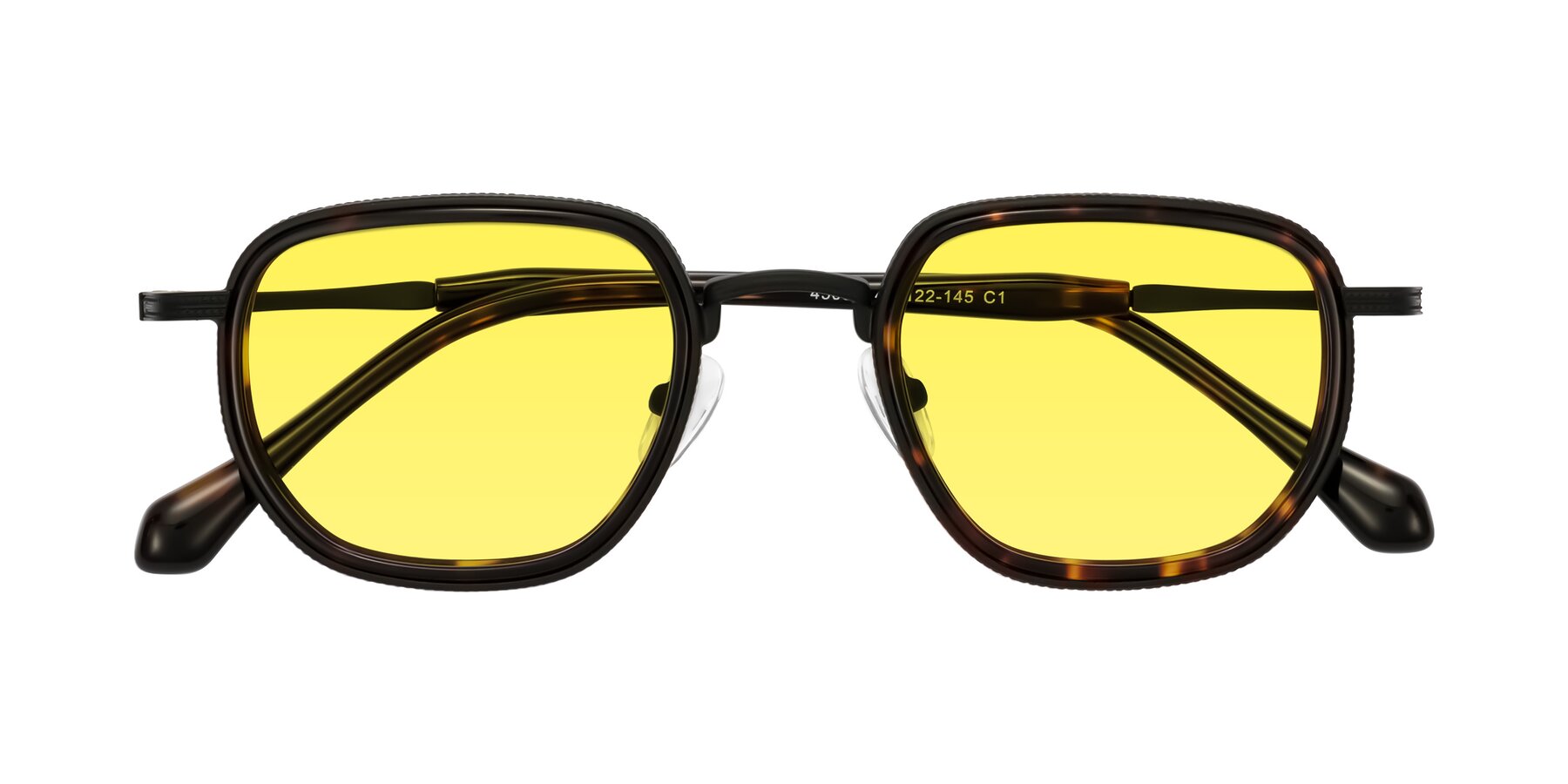 Folded Front of Hunter in Matte Black/Tortoise with Medium Yellow Tinted Lenses