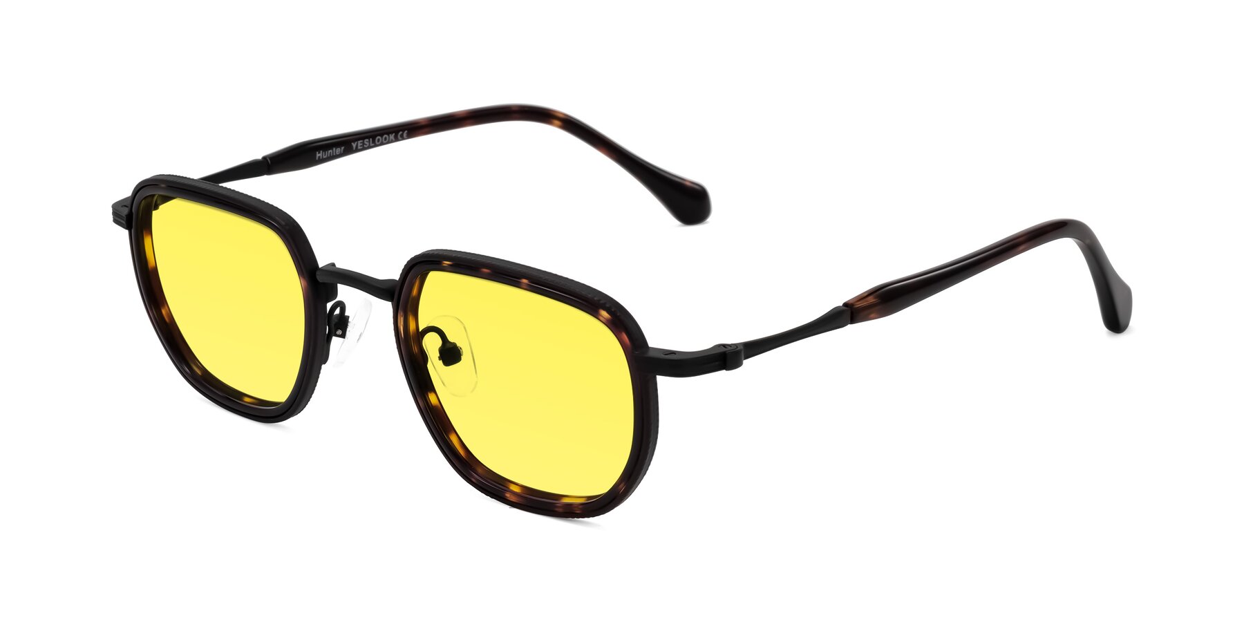 Angle of Hunter in Matte Black/Tortoise with Medium Yellow Tinted Lenses