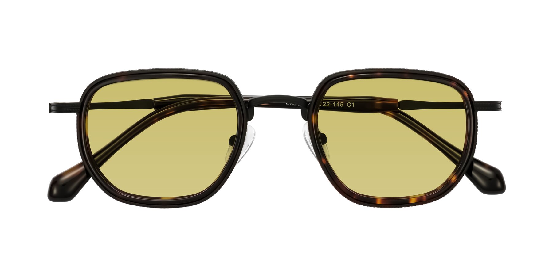 Folded Front of Hunter in Matte Black/Tortoise with Medium Champagne Tinted Lenses