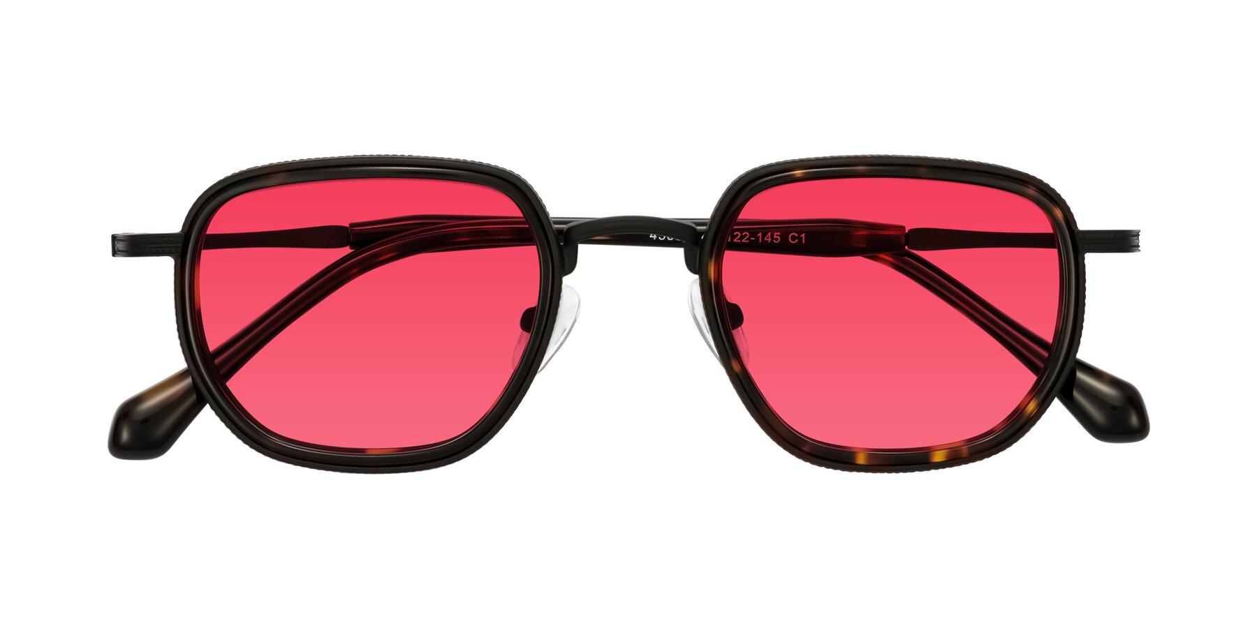 Folded Front of Hunter in Matte Black/Tortoise with Red Tinted Lenses