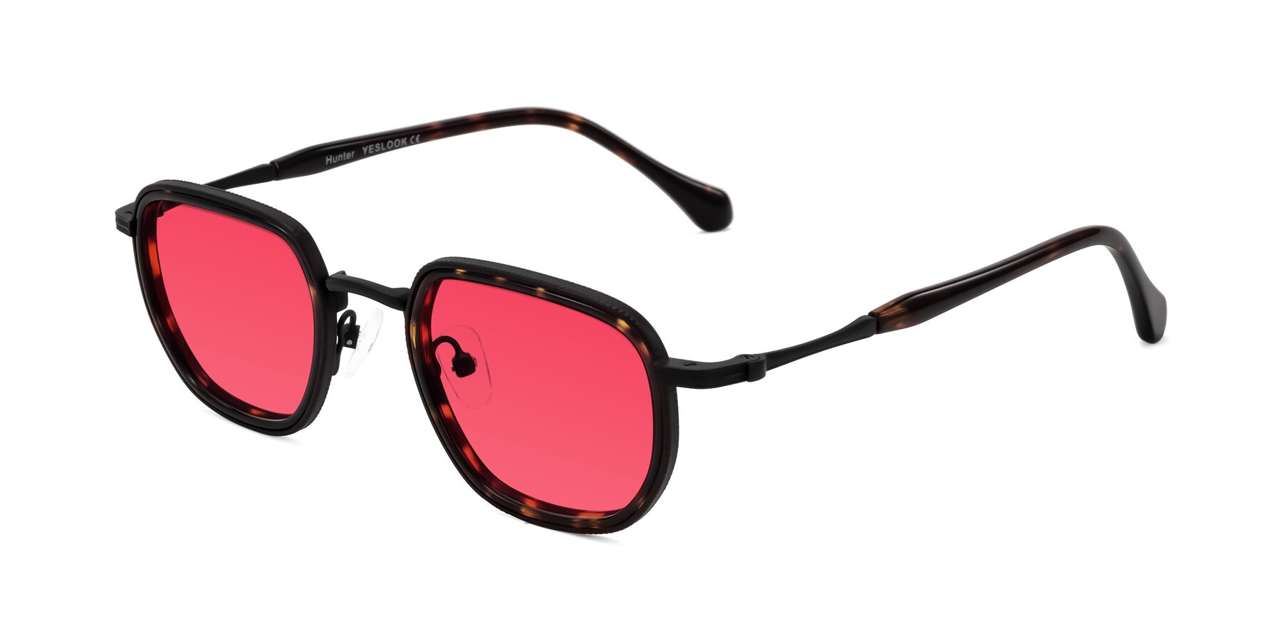 Angle of Hunter in Matte Black/Tortoise with Red Tinted Lenses