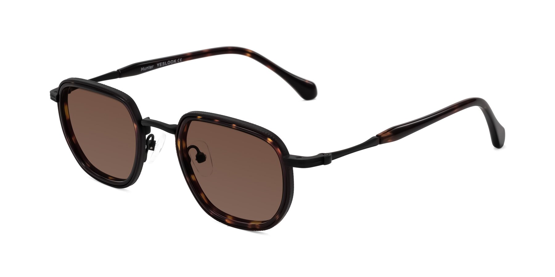 Angle of Hunter in Matte Black/Tortoise with Brown Tinted Lenses