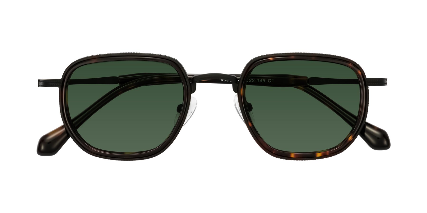 Folded Front of Hunter in Matte Black/Tortoise with Green Tinted Lenses