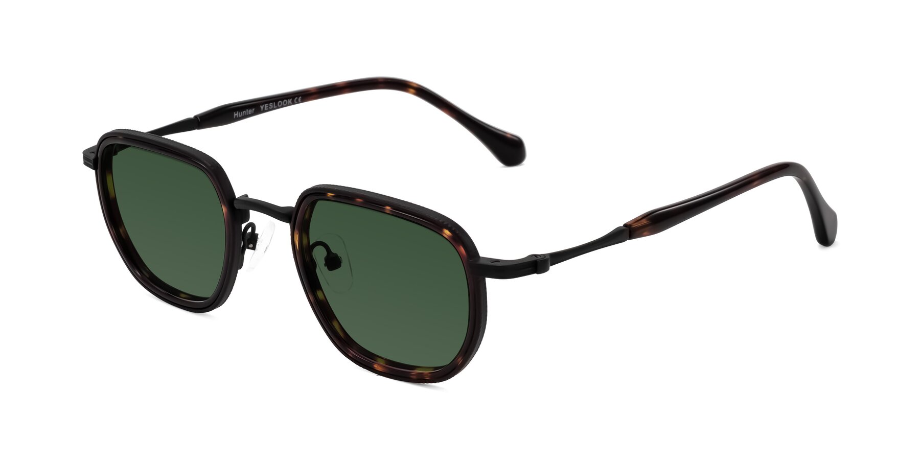 Angle of Hunter in Matte Black/Tortoise with Green Tinted Lenses