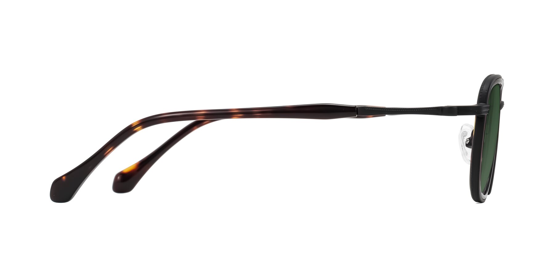 Side of Hunter in Matte Black/Tortoise with Green Tinted Lenses