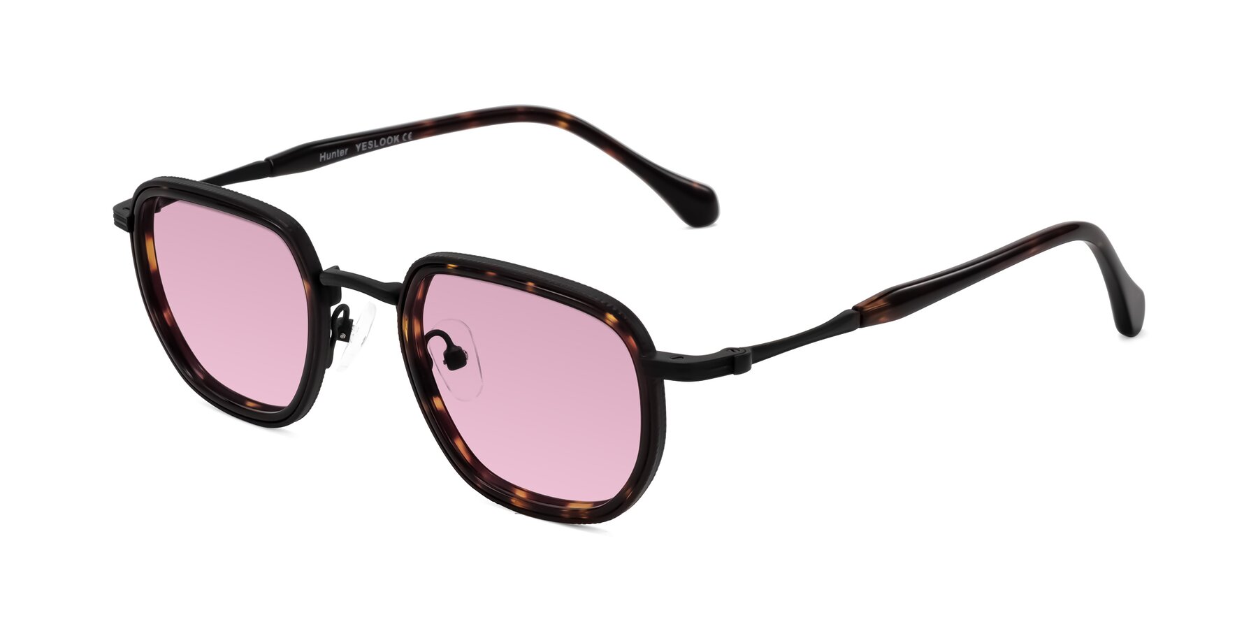 Angle of Hunter in Matte Black/Tortoise with Light Wine Tinted Lenses