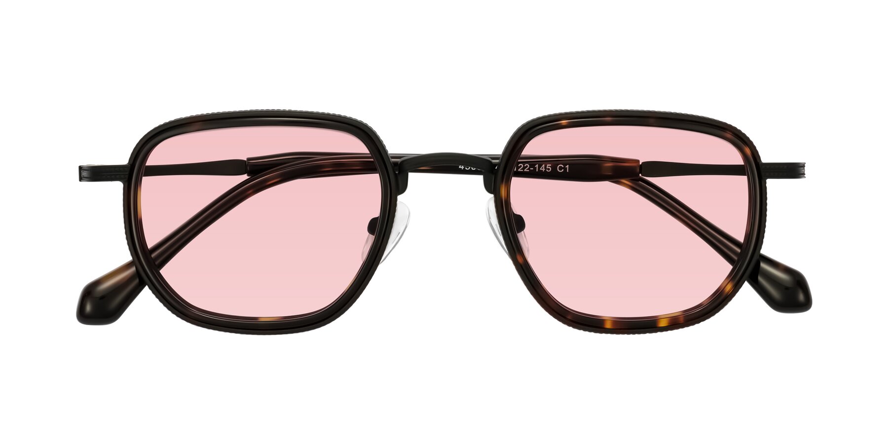 Folded Front of Hunter in Matte Black/Tortoise with Light Garnet Tinted Lenses