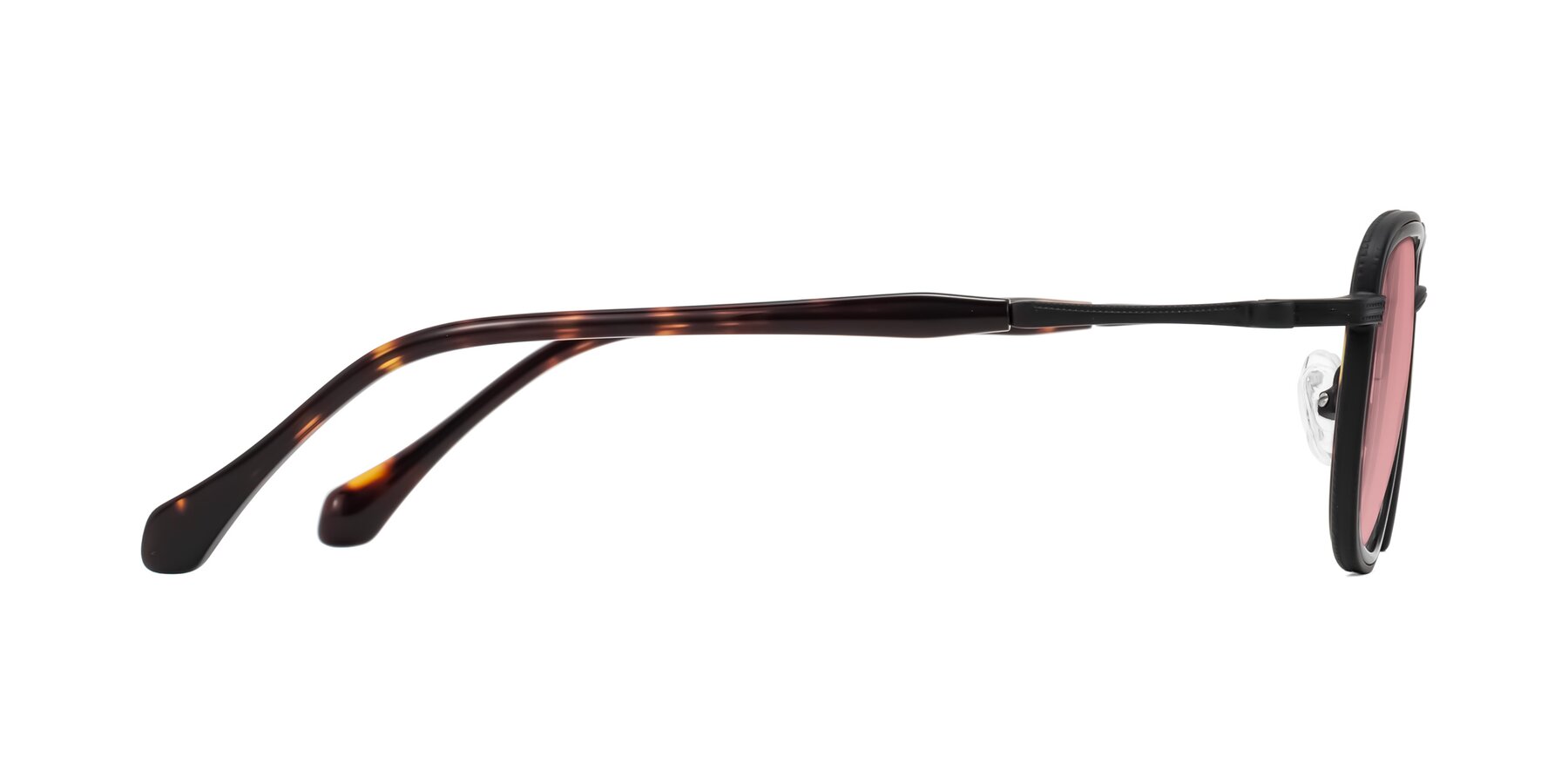 Side of Hunter in Matte Black/Tortoise with Medium Garnet Tinted Lenses