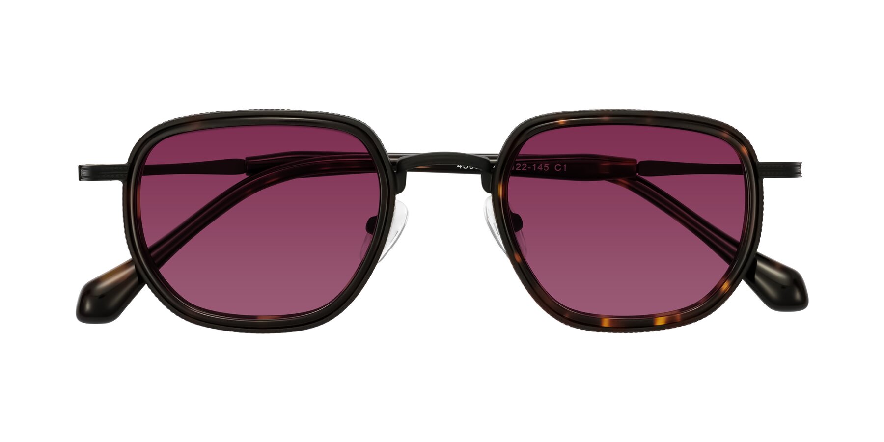 Folded Front of Hunter in Matte Black/Tortoise with Wine Tinted Lenses