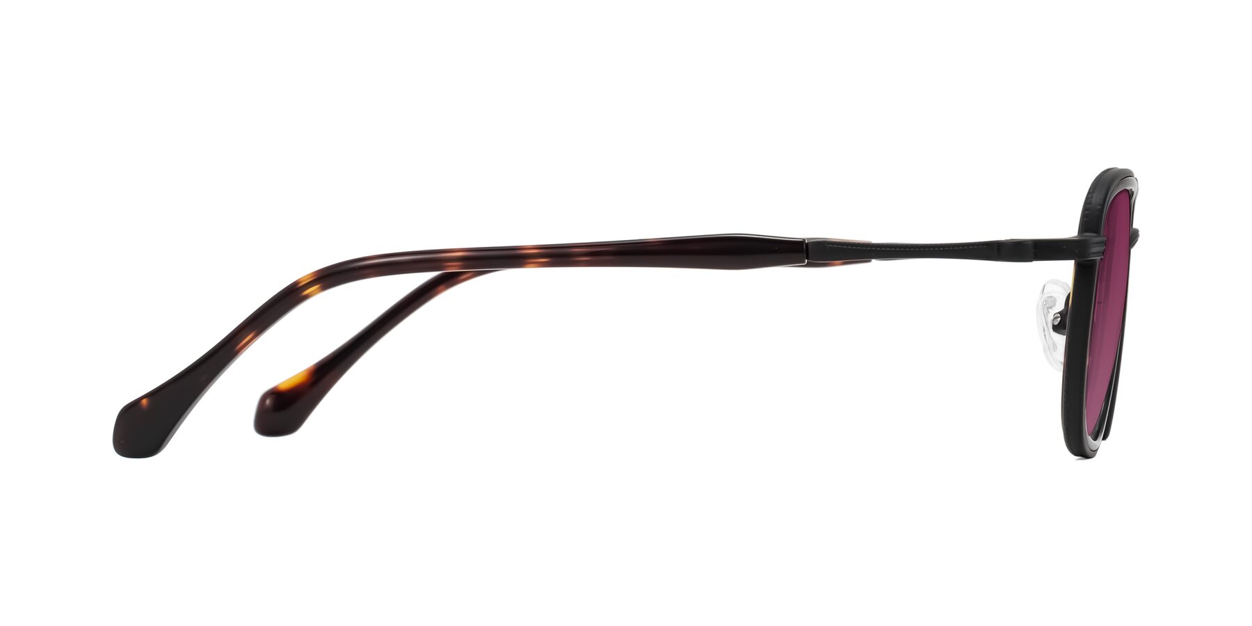 Side of Hunter in Matte Black/Tortoise with Wine Tinted Lenses
