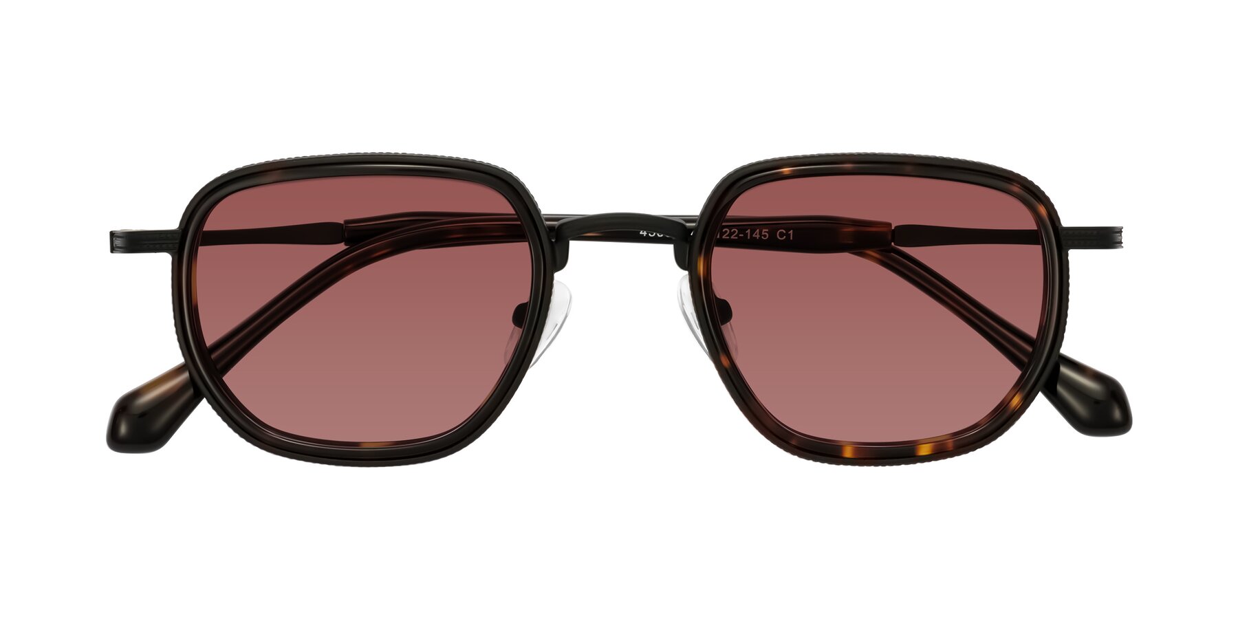 Folded Front of Hunter in Matte Black/Tortoise with Garnet Tinted Lenses
