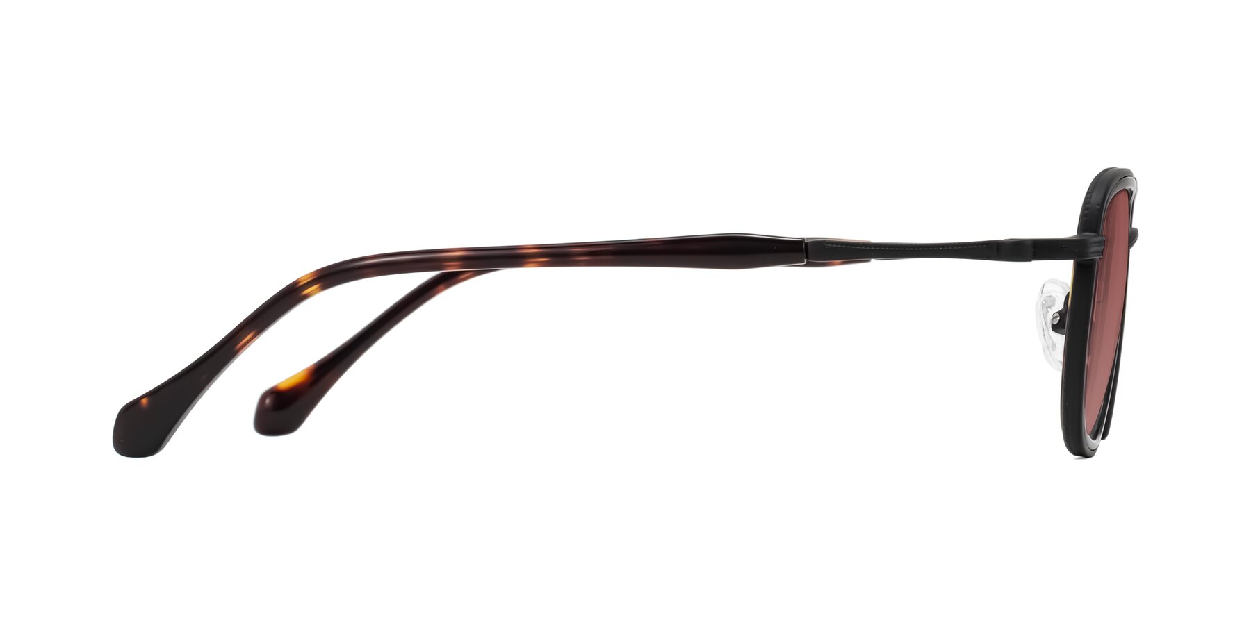 Side of Hunter in Matte Black/Tortoise with Garnet Tinted Lenses