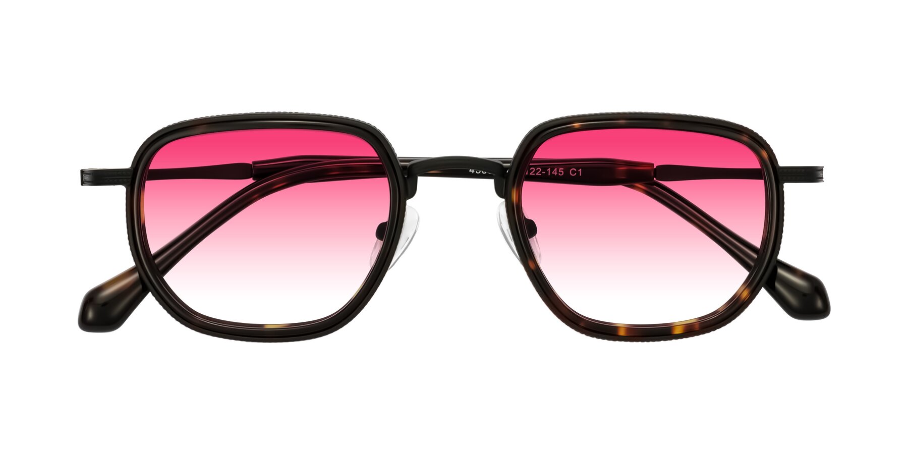 Folded Front of Hunter in Matte Black/Tortoise with Pink Gradient Lenses