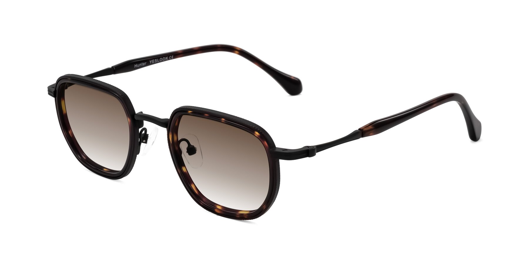 Angle of Hunter in Matte Black/Tortoise with Brown Gradient Lenses