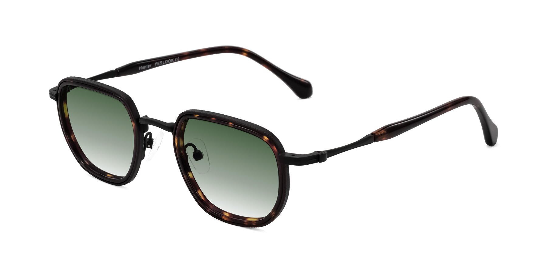 Angle of Hunter in Matte Black/Tortoise with Green Gradient Lenses