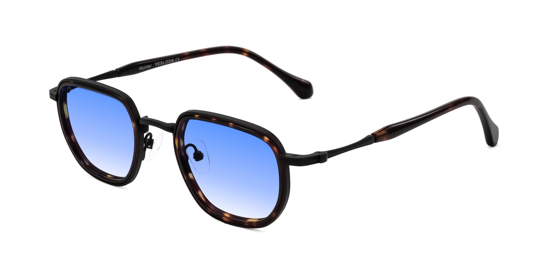 Angle of Hunter in Matte Black/Tortoise with Blue Gradient Lenses
