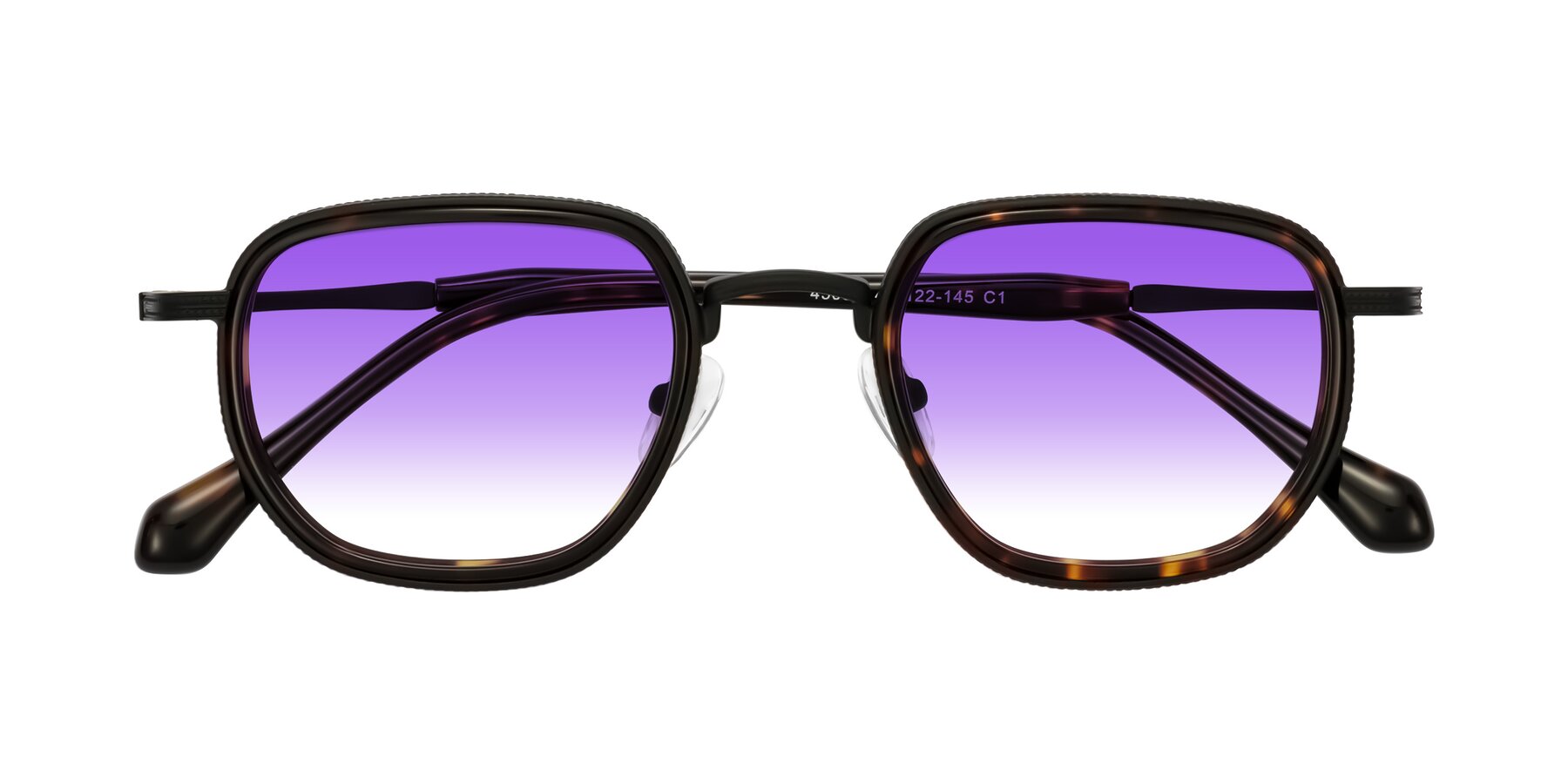 Folded Front of Hunter in Matte Black/Tortoise with Purple Gradient Lenses