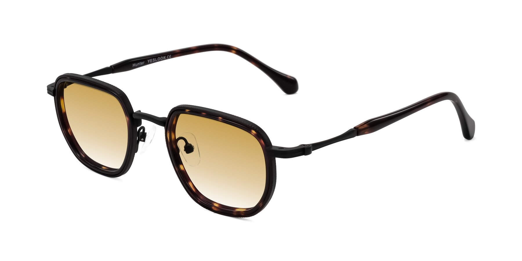 Angle of Hunter in Matte Black/Tortoise with Champagne Gradient Lenses