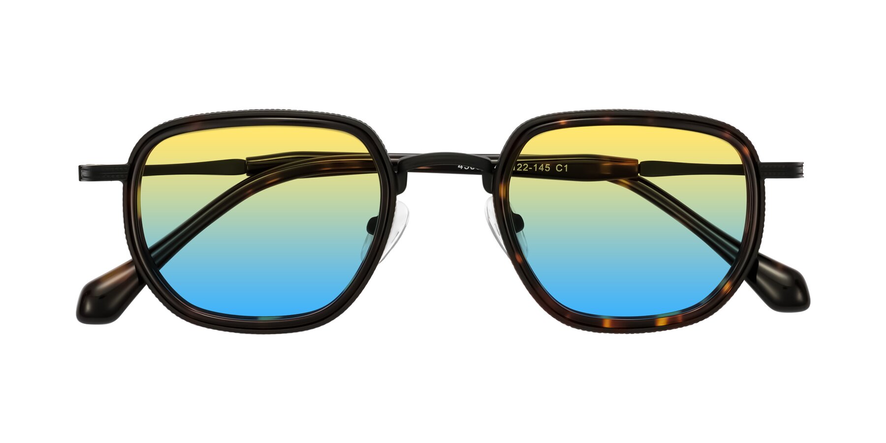 Folded Front of Hunter in Matte Black/Tortoise with Yellow / Blue Gradient Lenses