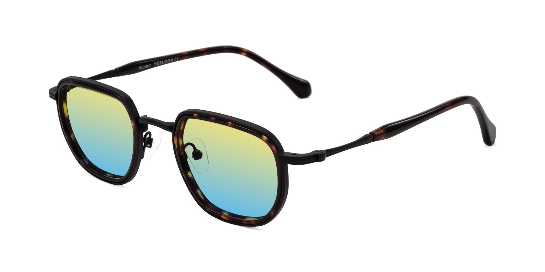 Angle of Hunter in Matte Black/Tortoise with Yellow / Blue Gradient Lenses