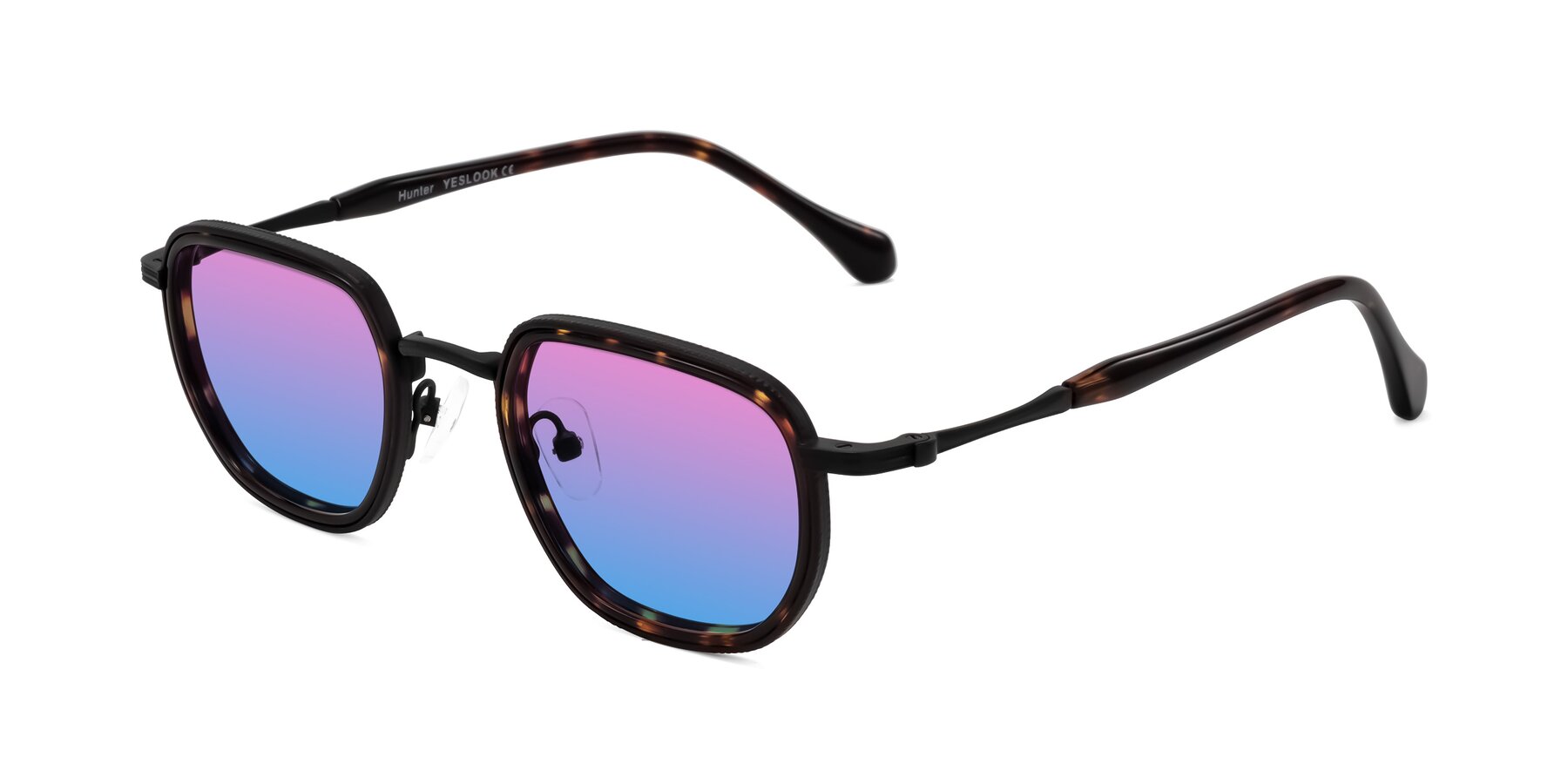 Angle of Hunter in Matte Black/Tortoise with Pink / Blue Gradient Lenses