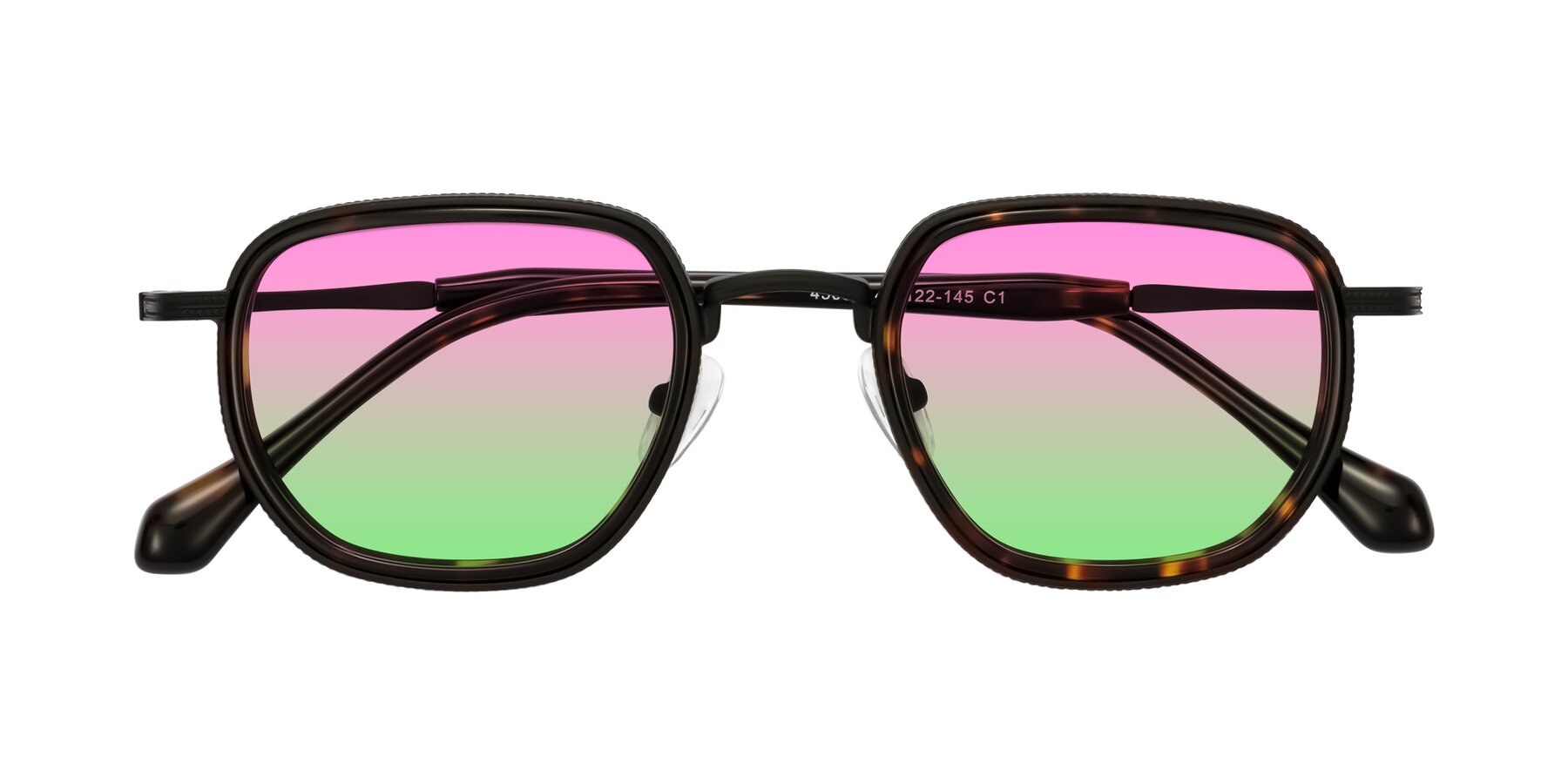 Folded Front of Hunter in Matte Black/Tortoise with Pink / Green Gradient Lenses