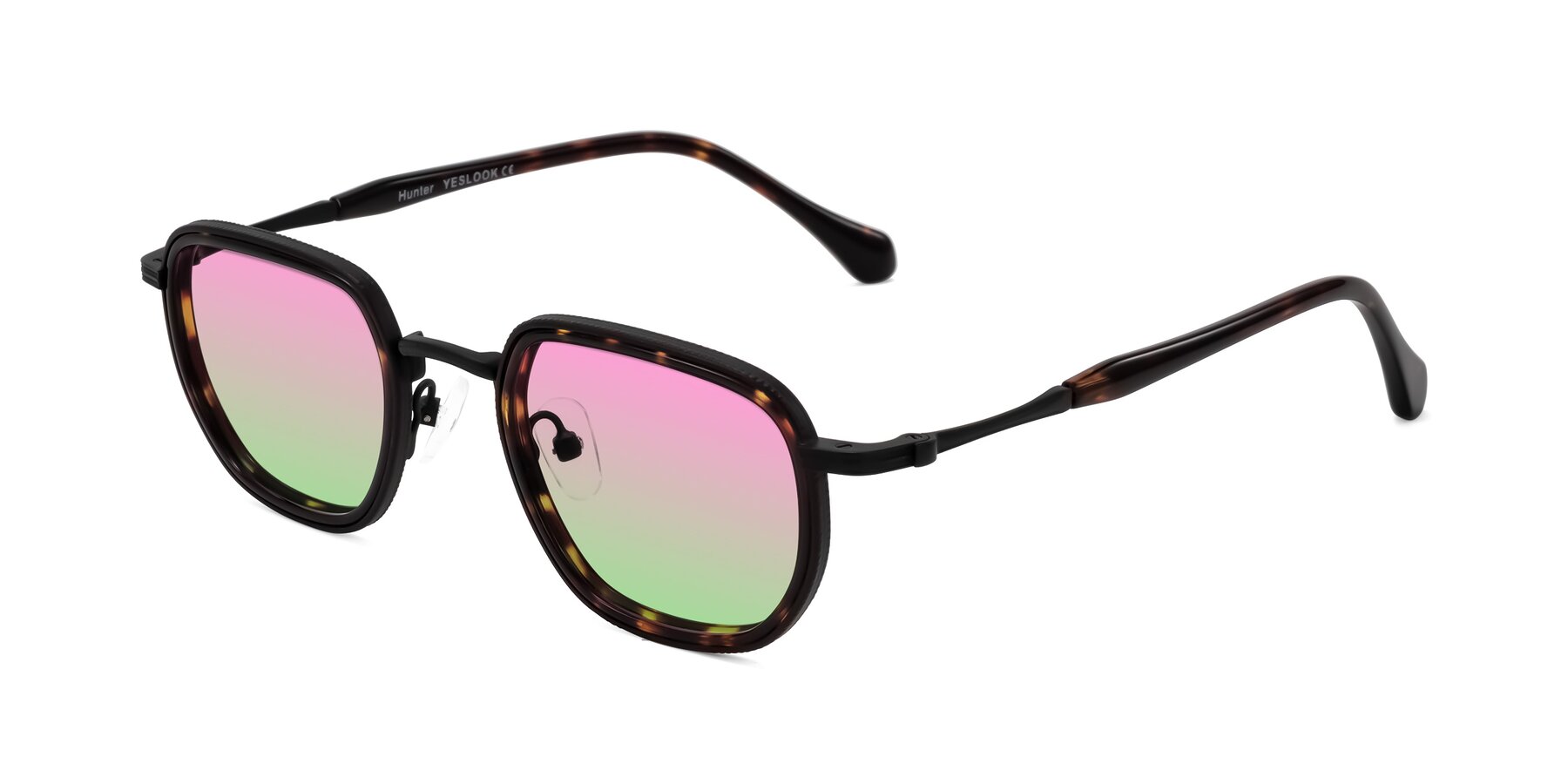 Angle of Hunter in Matte Black/Tortoise with Pink / Green Gradient Lenses