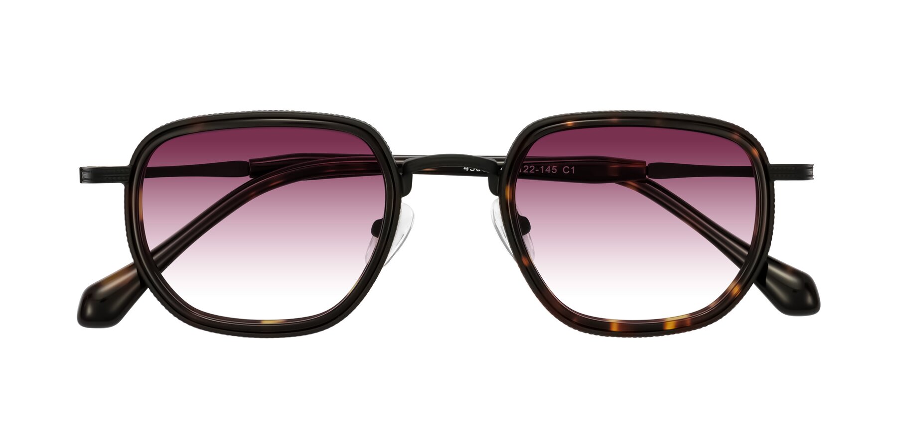 Folded Front of Hunter in Matte Black/Tortoise with Wine Gradient Lenses